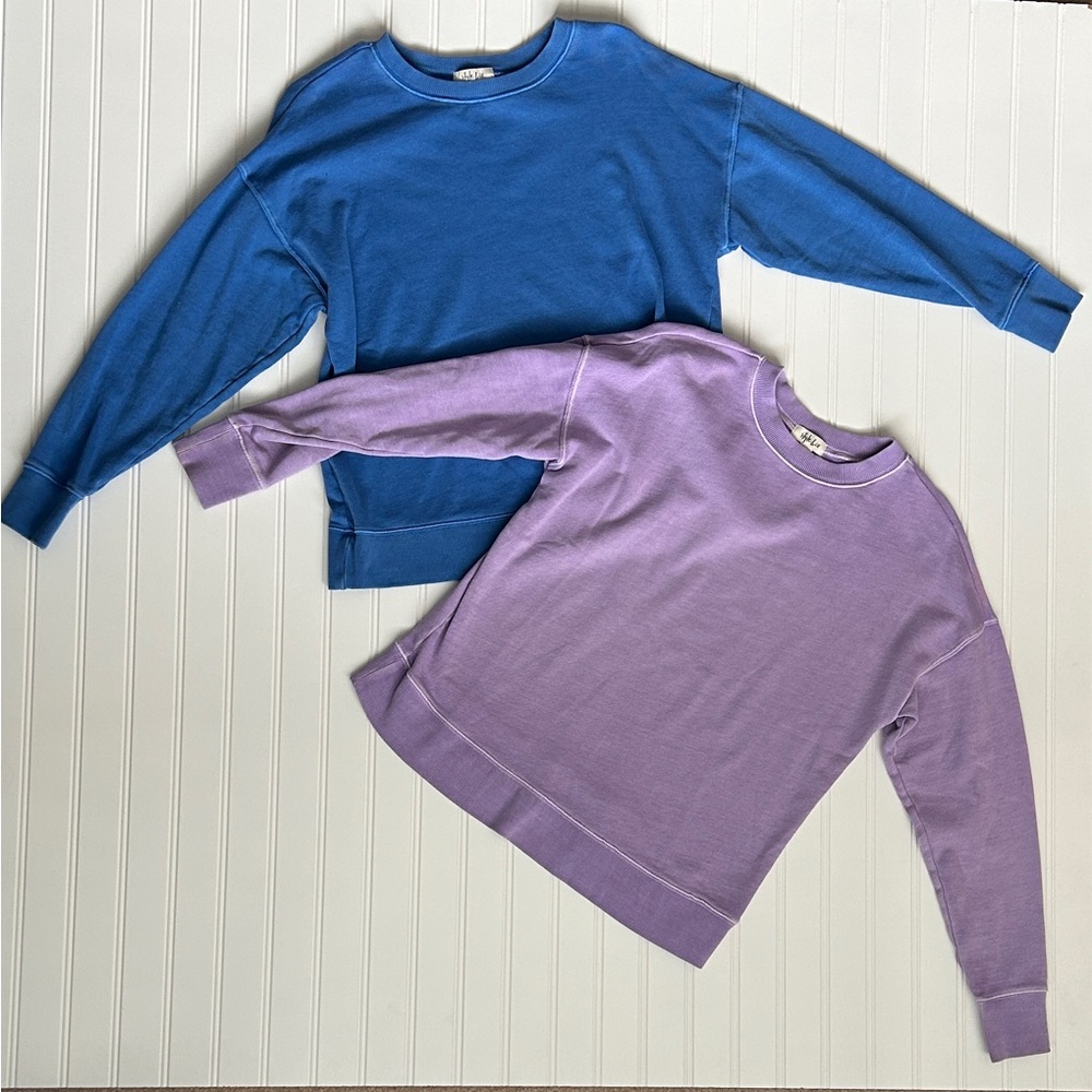 Blue and Lavender Crewneck Sweatshirts
